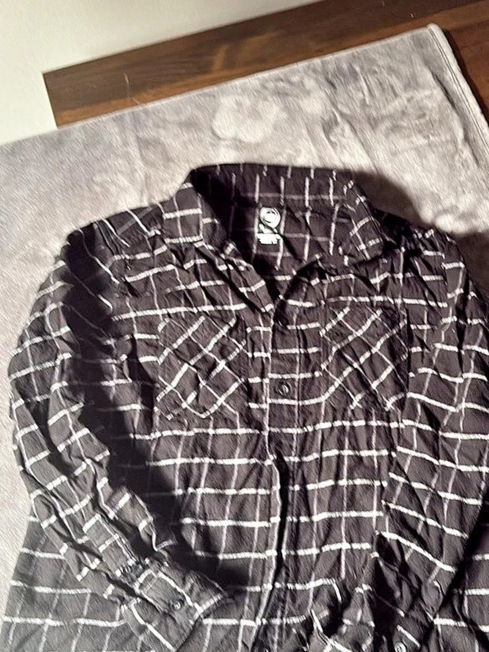 Wonder Nation Plaid Button Down in Black & White